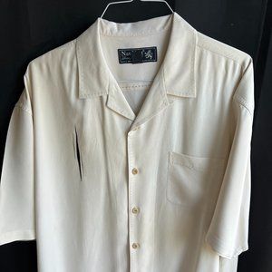 Nat Nast Men Shirt 100% Silk Short Sleeve Beige Button Up XXL